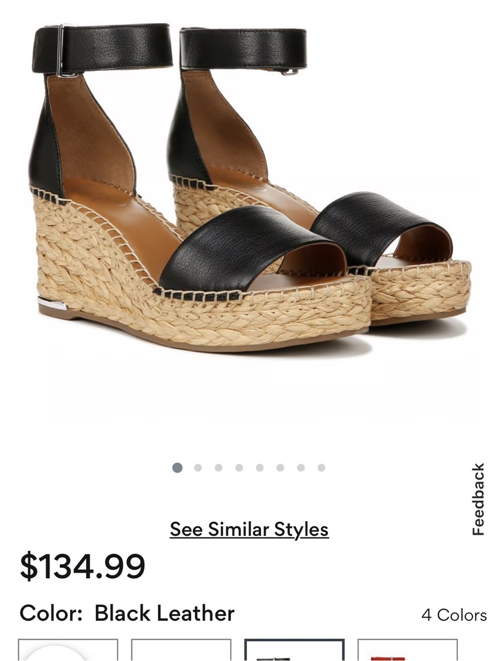 Franco Sarto Raffia Espadrille Wedge Sandal Black Leather Womens Size 10M Superb